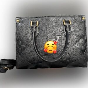 Black Embossed Satchel with Gold Hardware